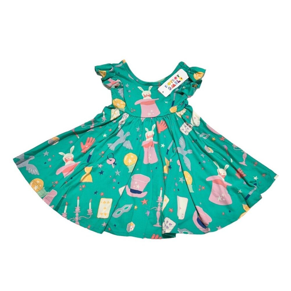Dot Dot Smile Girl Size 2T Green Magic Empire‎ Flutter Sleeve Twirl Dress NWT